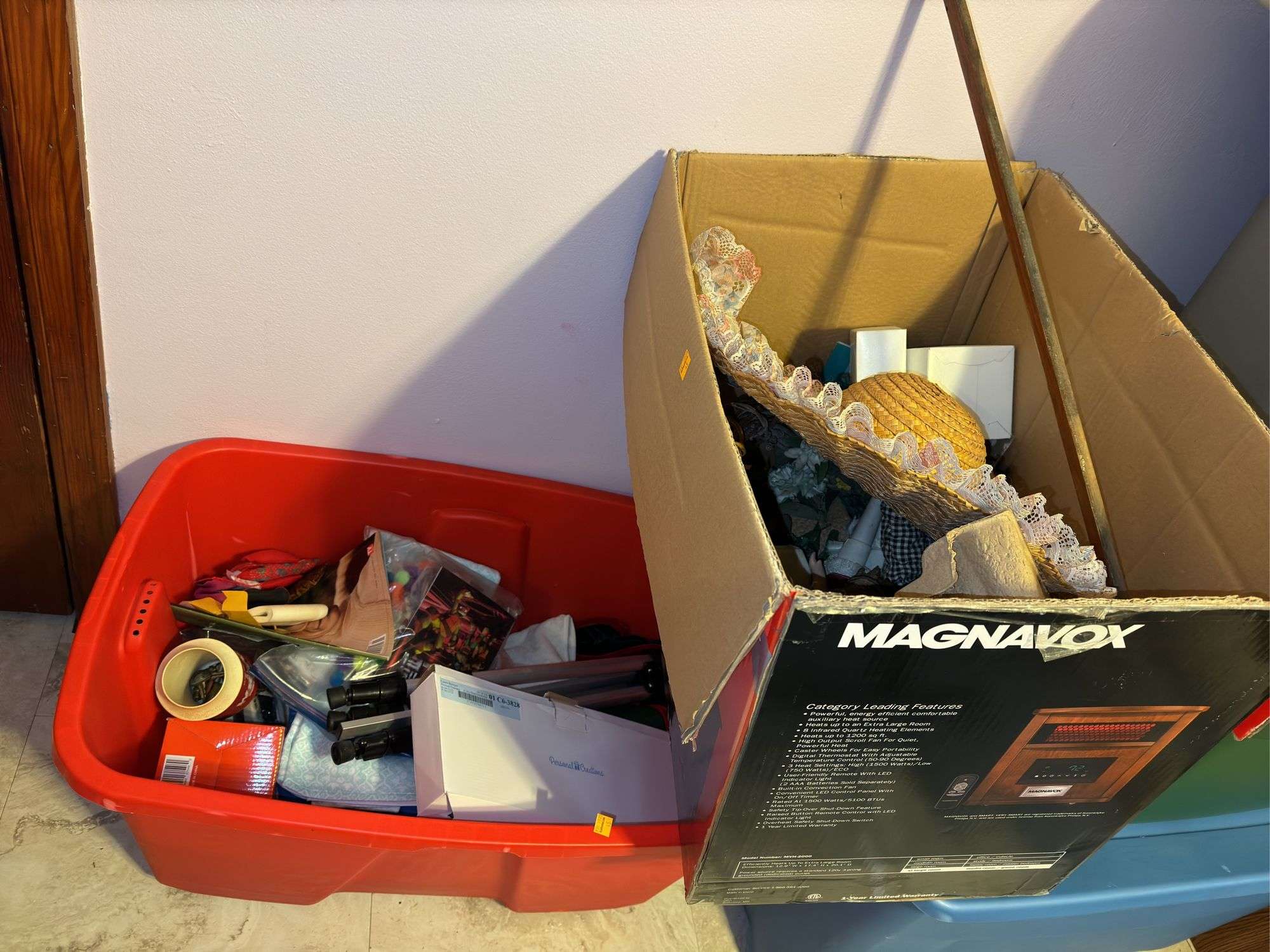 Tote and Box of Household Decor and Miscellaneous Items