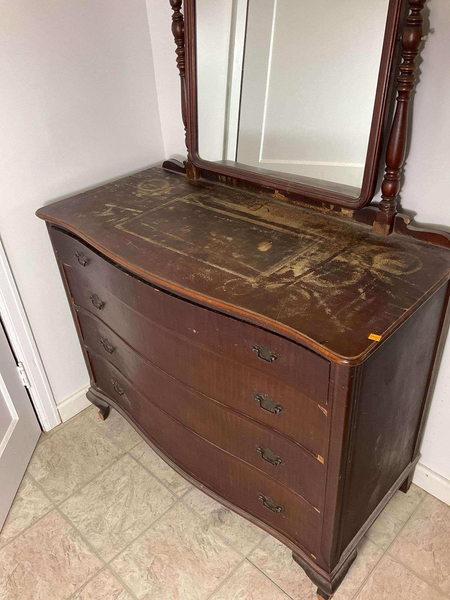 Antique Wooden Dresser with Mirror
