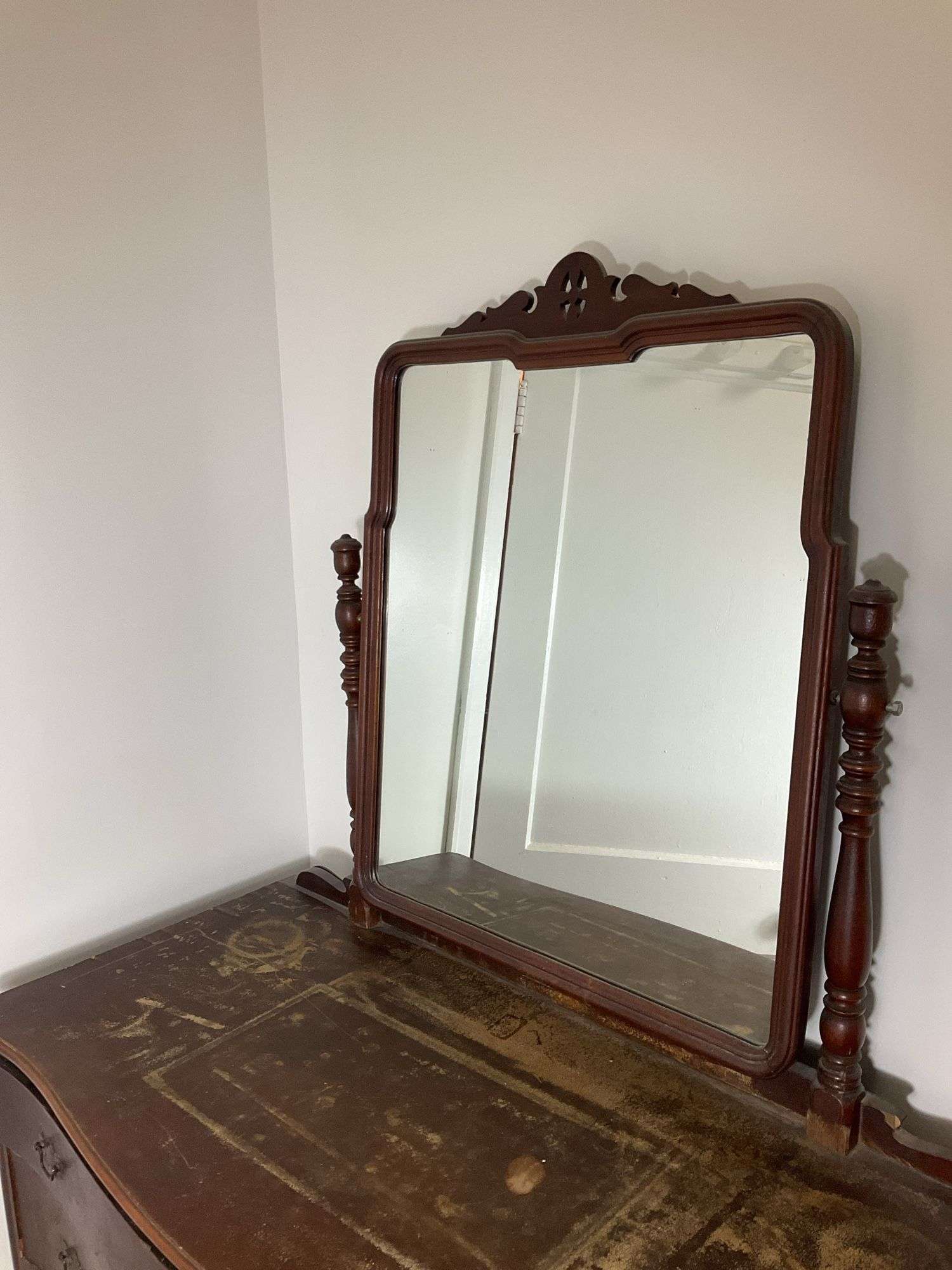 Antique Wooden Dresser with Mirror