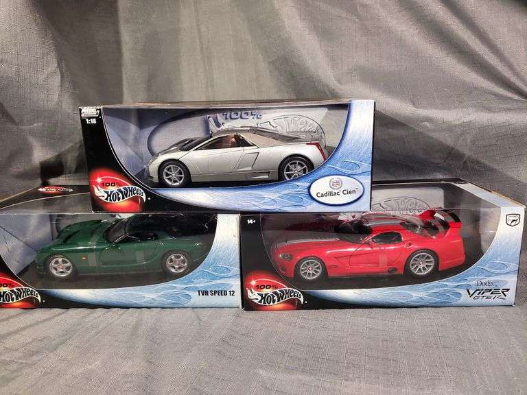 HOT WHEELS 1:18 (3) -NIB -TVR SPEED 12, VIPER GTSR & CADILLAC CIEN