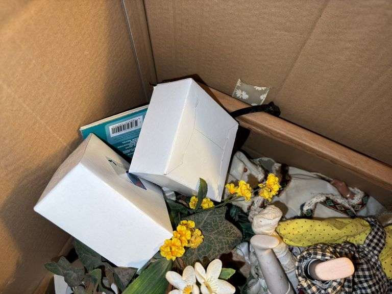 Tote and Box of Household Decor and Miscellaneous Items