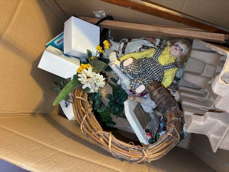 Tote and Box of Household Decor and Miscellaneous Items