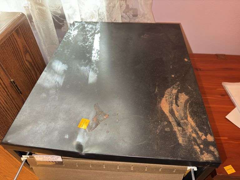 (1) Metal Filing Cabinet and (1) Vintage Wooden VHS Storage Cabinet