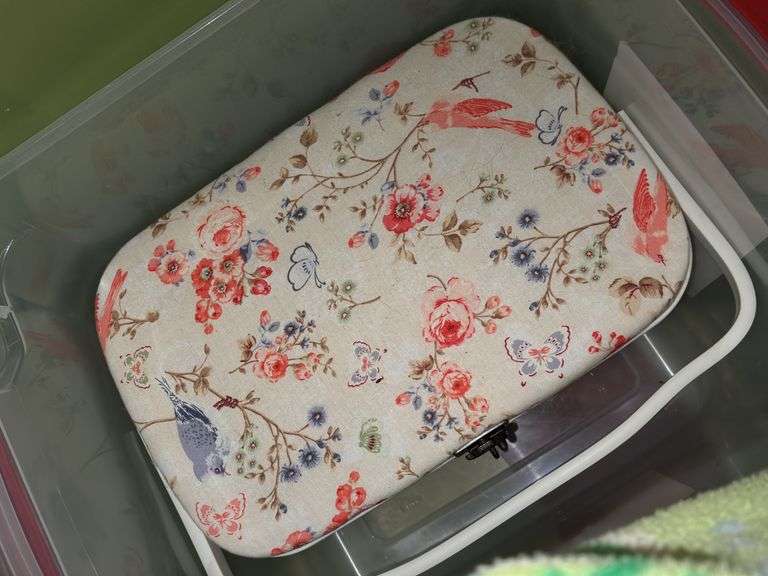 Tote of Plush Throws, Blankets, Foot Massager, Sewing Kit Box, Movies, and Booklets