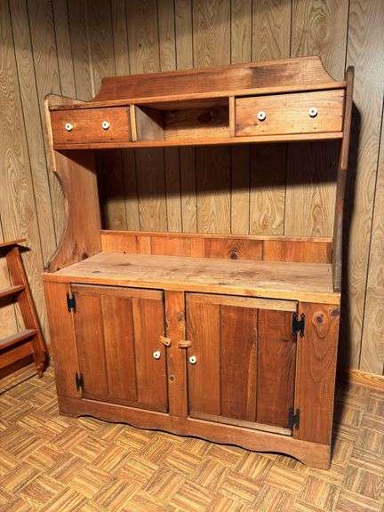 Pine Hutch , 56”H 44” W 17.5 D has some stains on top boards