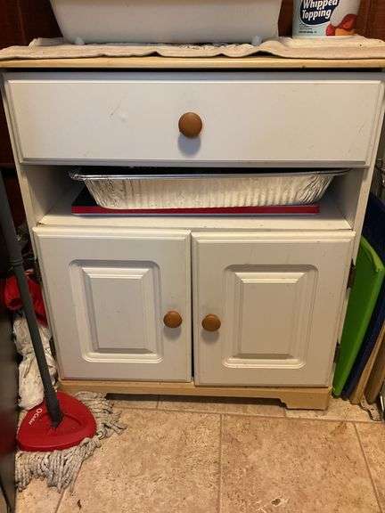 White Wooden Microwave Stand