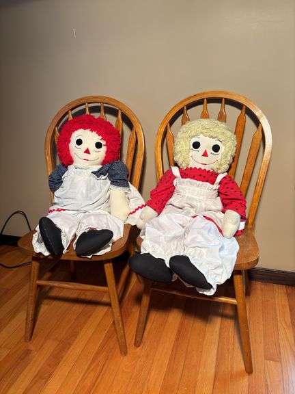 2 Raggidy Ann & Andy Dolls 35” Tall w/ wooden chairs