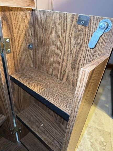 (1) Metal Filing Cabinet and (1) Vintage Wooden VHS Storage Cabinet