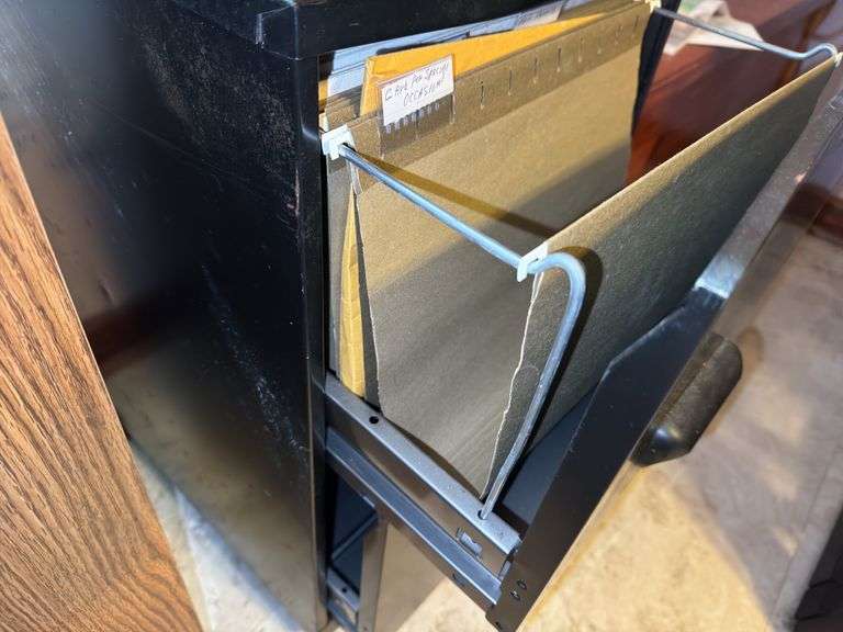(1) Metal Filing Cabinet and (1) Vintage Wooden VHS Storage Cabinet