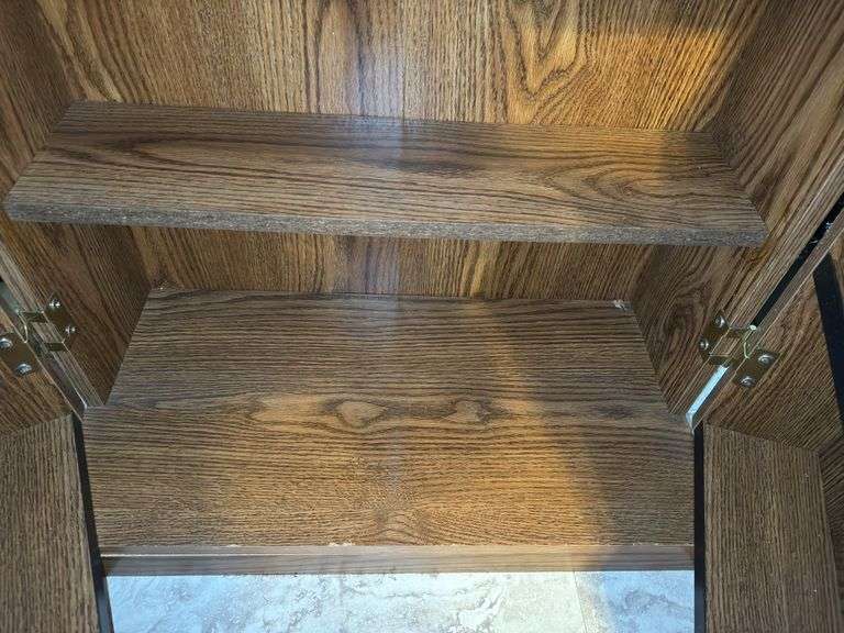 (1) Metal Filing Cabinet and (1) Vintage Wooden VHS Storage Cabinet