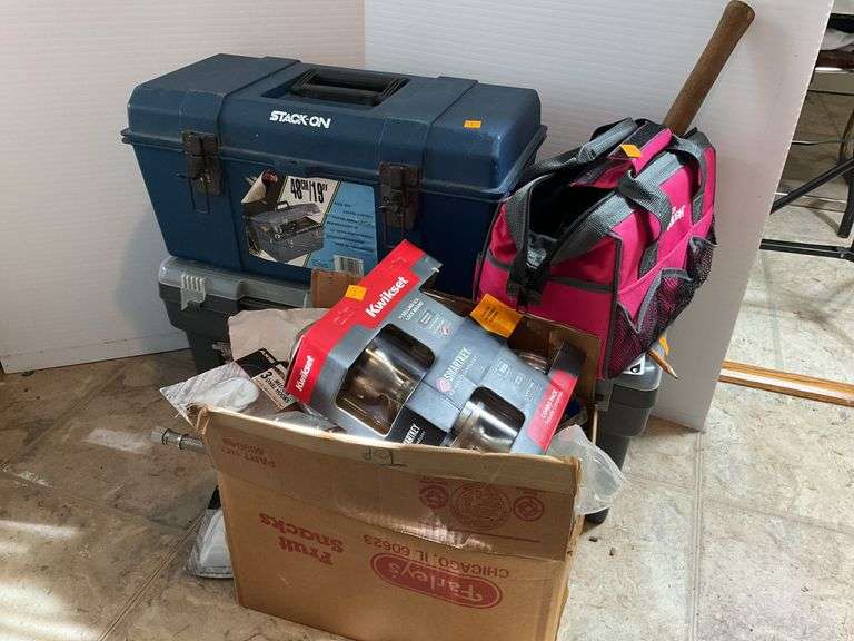Toolboxes with Tools, Hardware, Nails, Fasteners and More