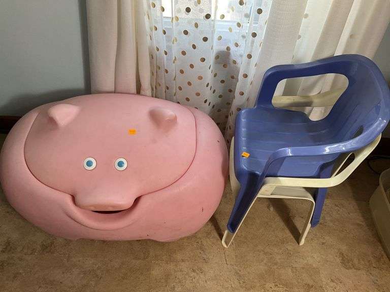 Pig Toy Box with Contents of Toys, 2 Children’s Chairs