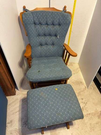 Blue Cushioned Rocking Chair with Foot Stool