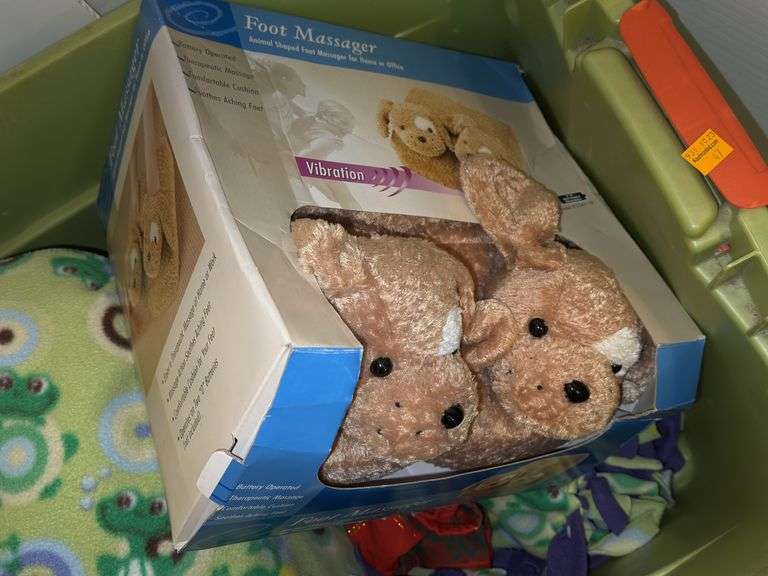 Tote of Plush Throws, Blankets, Foot Massager, Sewing Kit Box, Movies, and Booklets