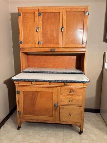 Vintage oak Hoosier style flour cabinet 72” High 41” Wide