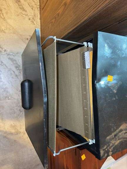 (1) Metal Filing Cabinet and (1) Vintage Wooden VHS Storage Cabinet