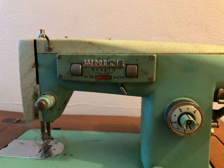 Vintage White Sewing Machine in Cabinet