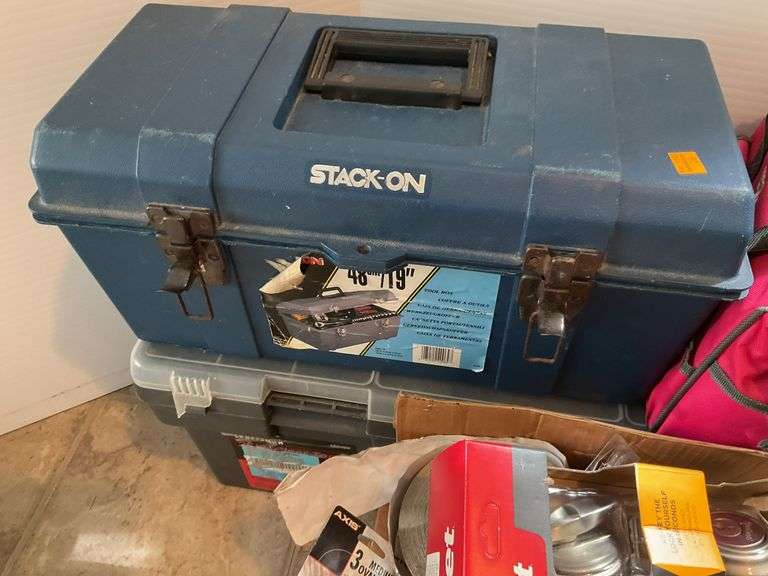 Toolboxes with Tools, Hardware, Nails, Fasteners and More
