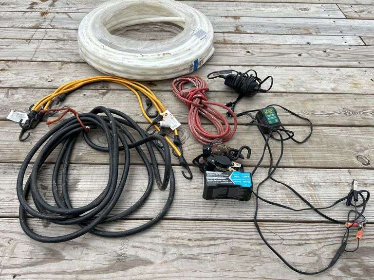 Power cord, bungee straps, ratchet straps, plumbing pex, and more