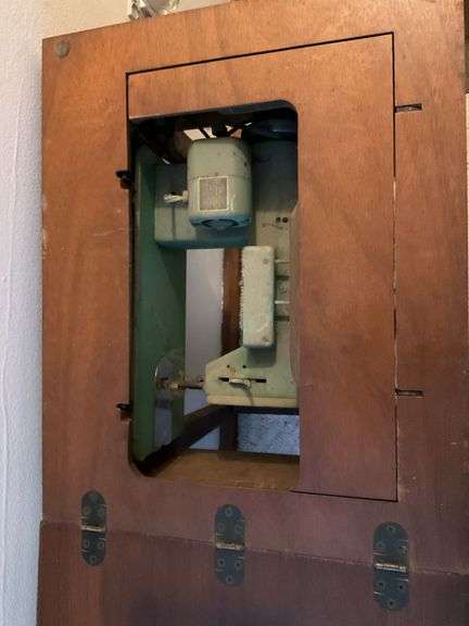 Vintage White Sewing Machine in Cabinet