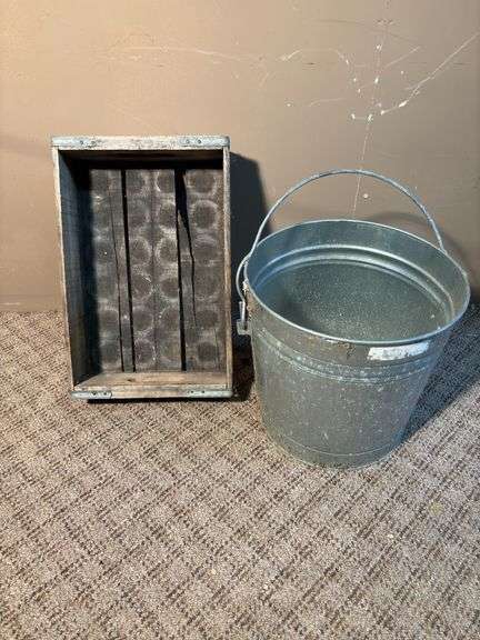 Galvanized bucket , pop crate