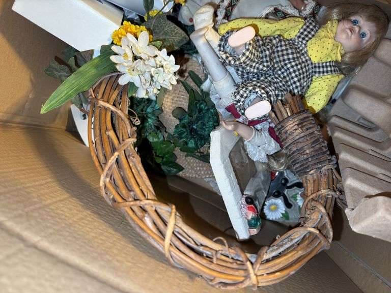 Tote and Box of Household Decor and Miscellaneous Items