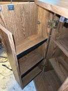 (1) Metal Filing Cabinet and (1) Vintage Wooden VHS Storage Cabinet