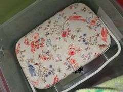 Tote of Plush Throws, Blankets, Foot Massager, Sewing Kit Box, Movies, and Booklets