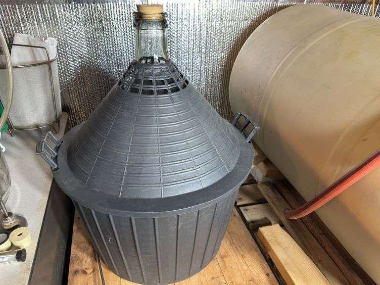 Glass Demijohn with Plastic Basket. Narrow Mouth.