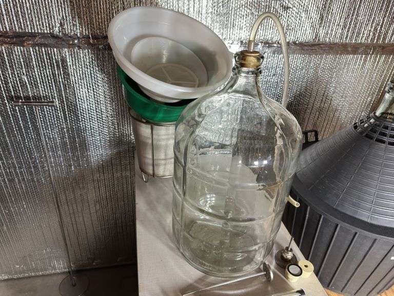 5 Gallon Clear Glass Bottle Jug and funnels.