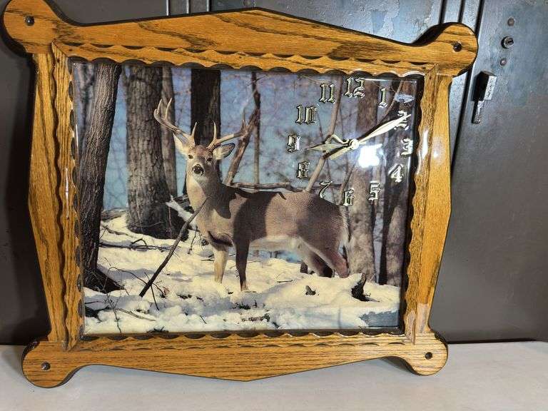 Wood Wall Clock Deer Photo.