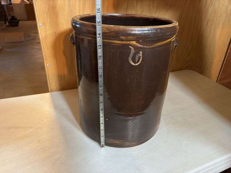 6-Gallon Stoneware Crock - A measuring tape is shown in the photos to display dimensions.