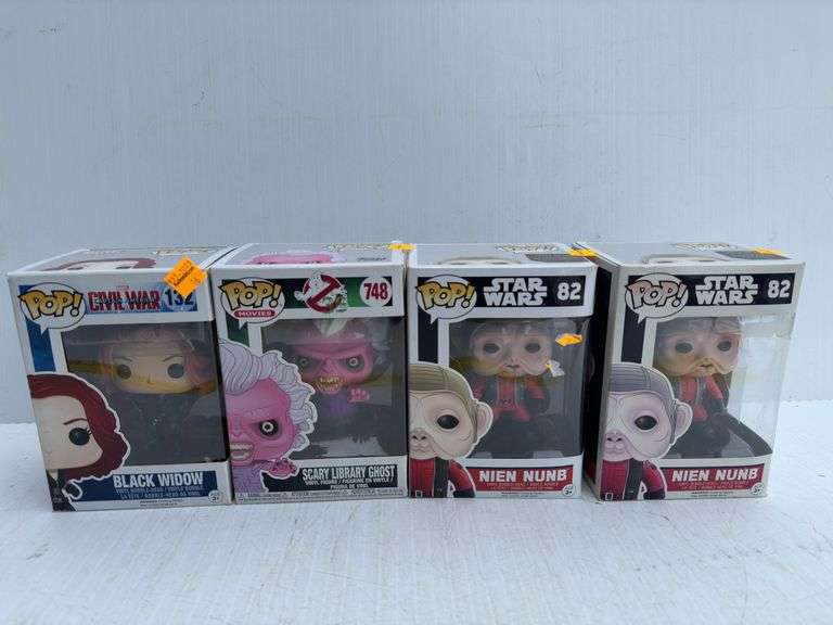Marvel’s Black Widow Funko Pop, Ghostbusters Scary Library Ghost Funko Pop, and (2) Star Wars Nien N