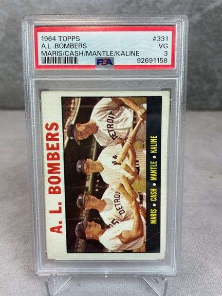 1964 Topps Mickey Mantle Roger Maris Al Kaline A.L. BOMBERS #331 PSA 3 VG