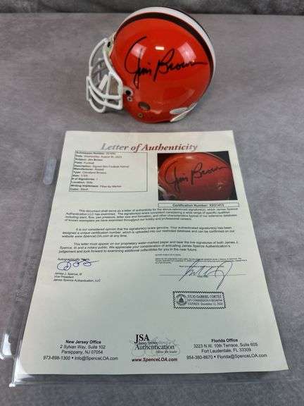 Jim Brown signed Browns mini helmet, full JSA letter