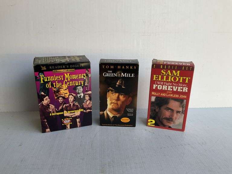Funniest Moments of the Century DVD Set, The Green Mile VHS Tape, and Sam Elliot 2 Pack Movie VHS Ta