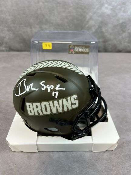 Brian Sipe signed Browns 'Salute to Service' mini helpmet, Beckett cert