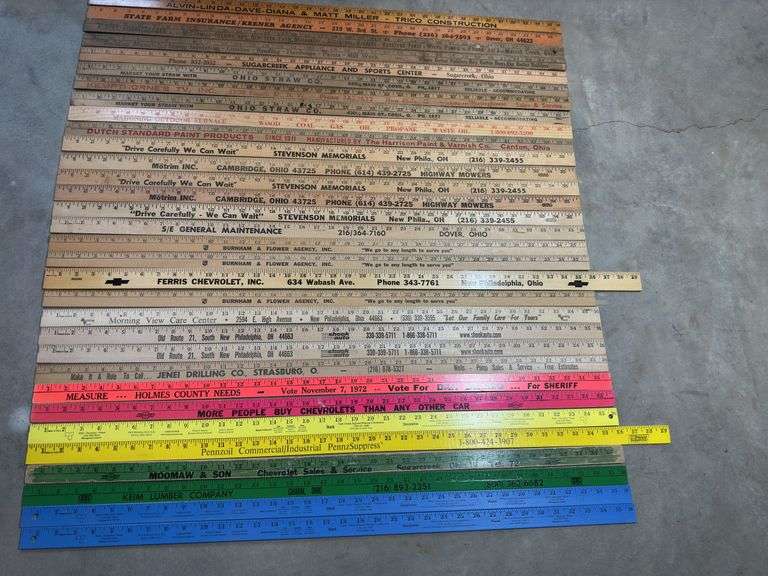 Yard sticks. Keim Lumber, Moomaw & Son, Pennzoil Commercial, Jenei Drilling, Shook Auto, etc.