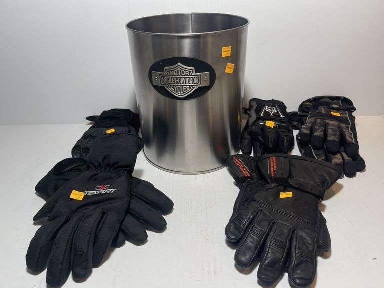 Harley Davidson Trash Can and Gloves