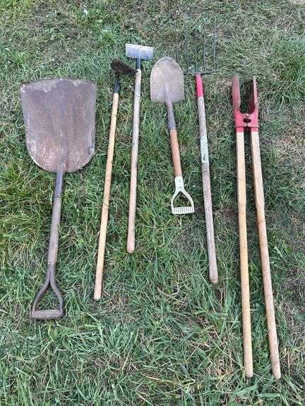 Hand tools including - shovels, post hole digger, hoes and pitch fork