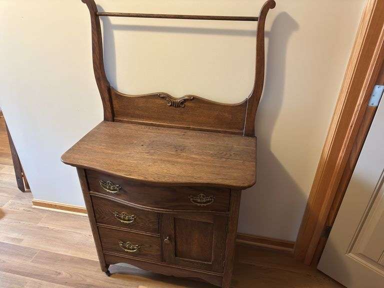 Antique Washstand with Towel Bar.