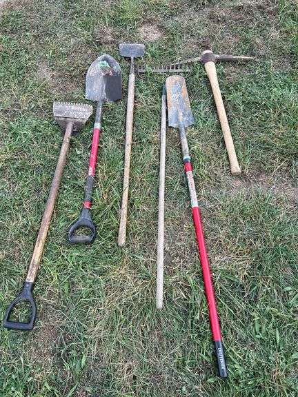 Hand tools including - shovels, rake, pick axe and more