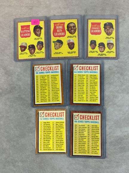 1962 Topps baseball: Clemente, Mays, Koufax, Leaders cards plus 4 Checklist cards