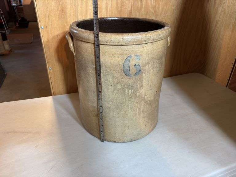 6-Gallon Stoneware Crock - A measuring tape is shown in the photos to display dimensions.