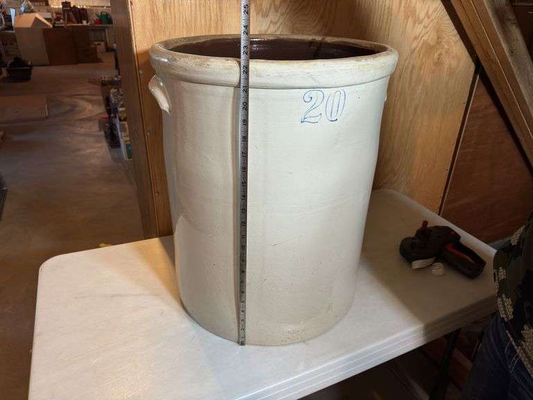 20-Gallon Stoneware Crock - A measuring tape is shown in the photos to display dimensions.