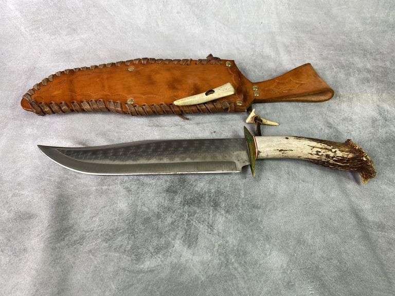 Deer Antler Handled Knife w/ Deer Design on Base