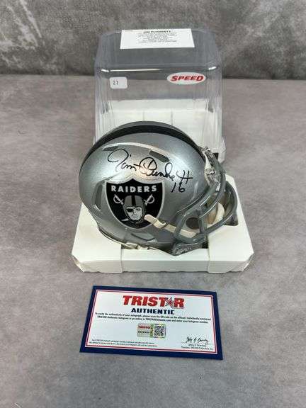 Jim Plunkett signed Raiders speed mini helmet Tristar cert