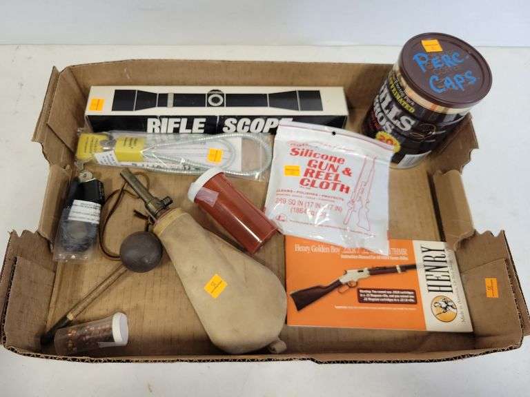 Powder Bag, Rifle Scope, Gun Locks, Percussion Caps & Misc.