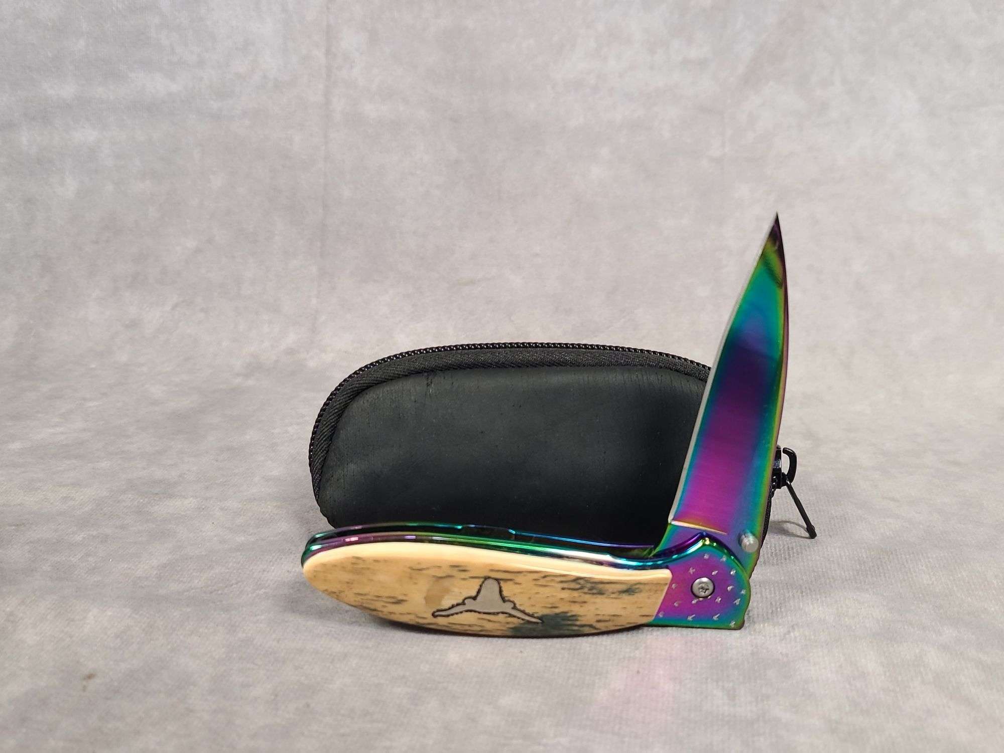 YELLOWHORSE CUSTOM KERSHAW POCKETKNIFE, MAMMOTH IVORY/ TEXAS LONGHORN INLAY