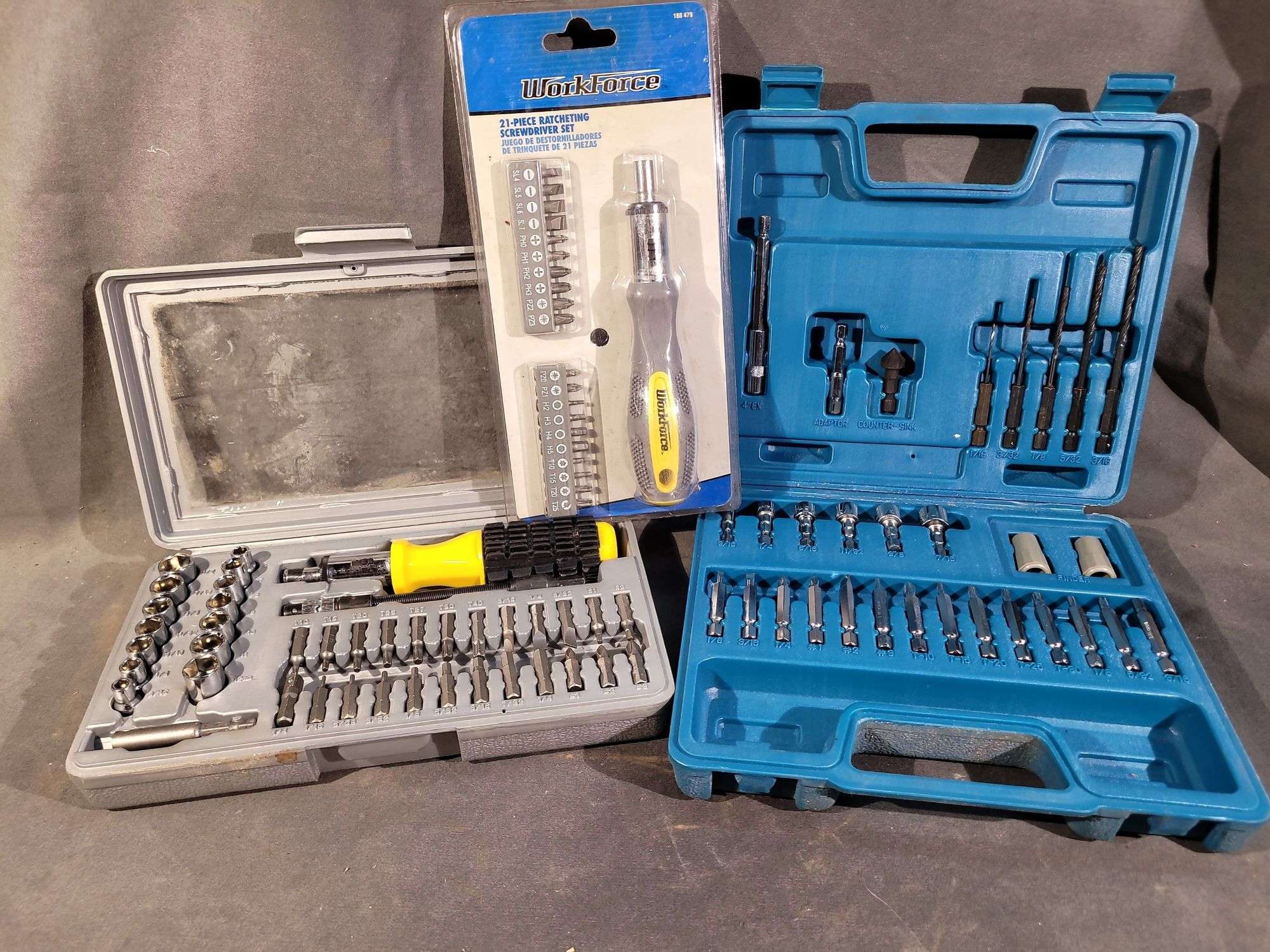 ALLIED DRILL BIT SET, DRIVER SET & WORK FORCE 21 Pc RATCHETING ...